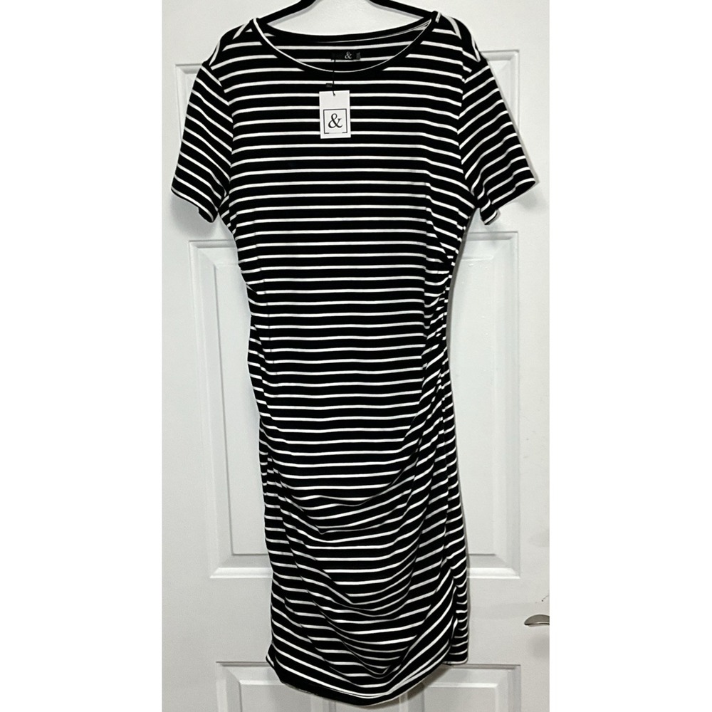 Ampersand Avenue Plus Size Black/White Striped Stretchy Dress XXXL